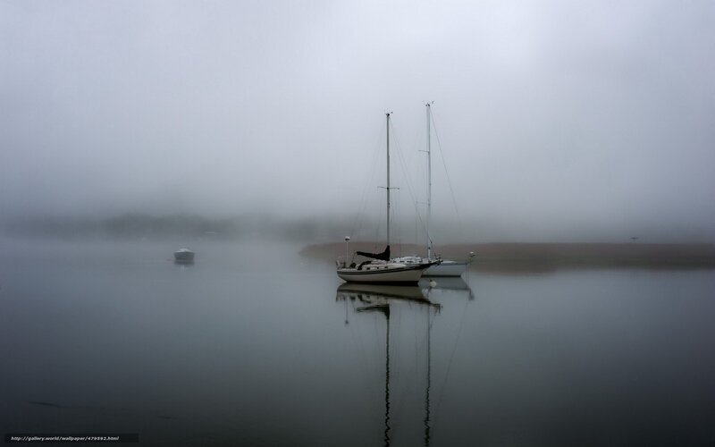 Sailboats in Fog — Gray, Misty, Morning