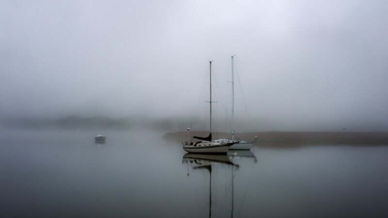 Sailboats in Fog — Gray, Misty