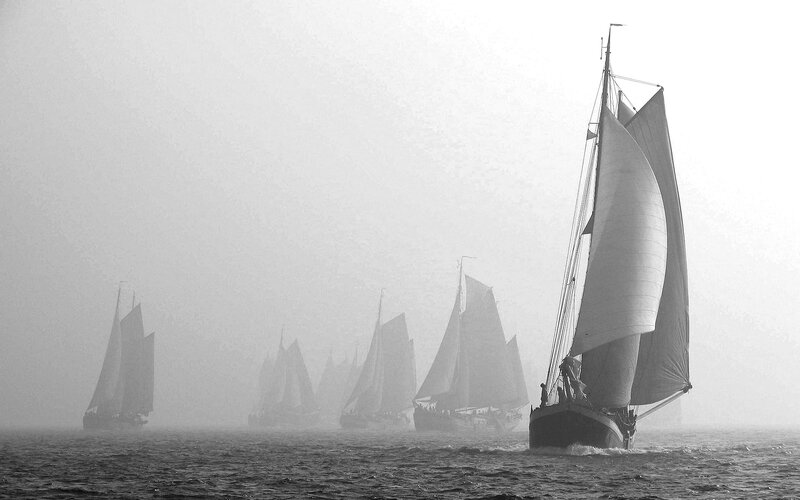 Sailboats in Fog