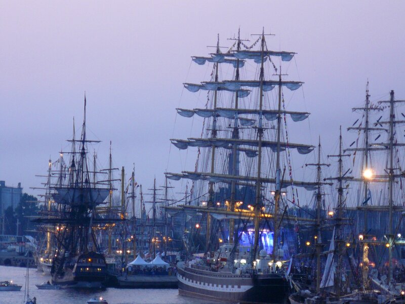Sailboats in Harbor — Blue, Calm, Night