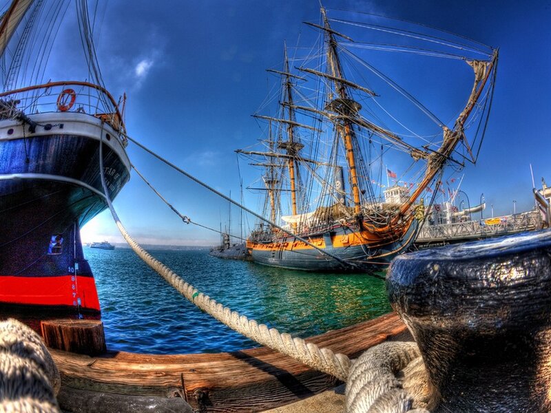 Sailboats in Harbor — Blue, Dramatic, Afternoon, Photograph