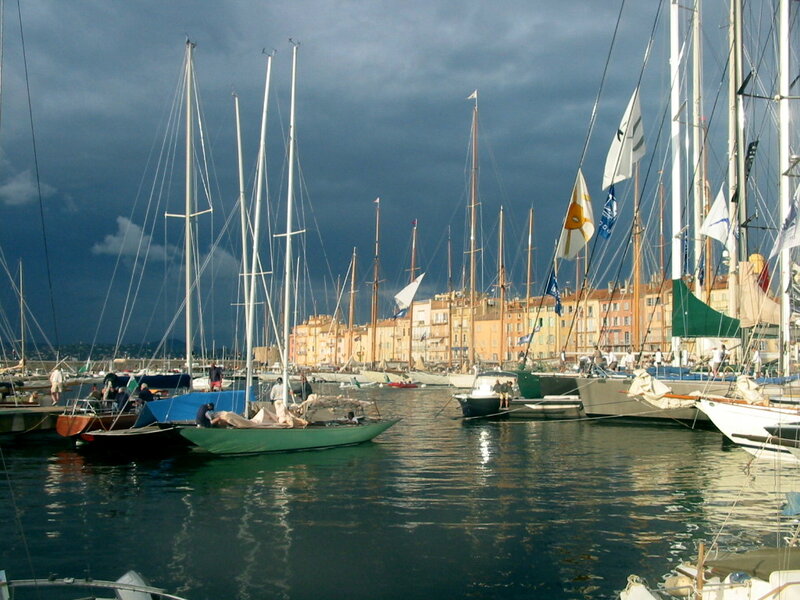 Sailboats in Harbor — Blue, Dramatic, Afternoon