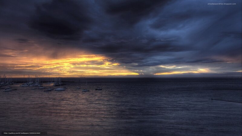 Sailboats in Harbor — Blue, Dramatic, Sunset, Photograph, Clouds, Sea