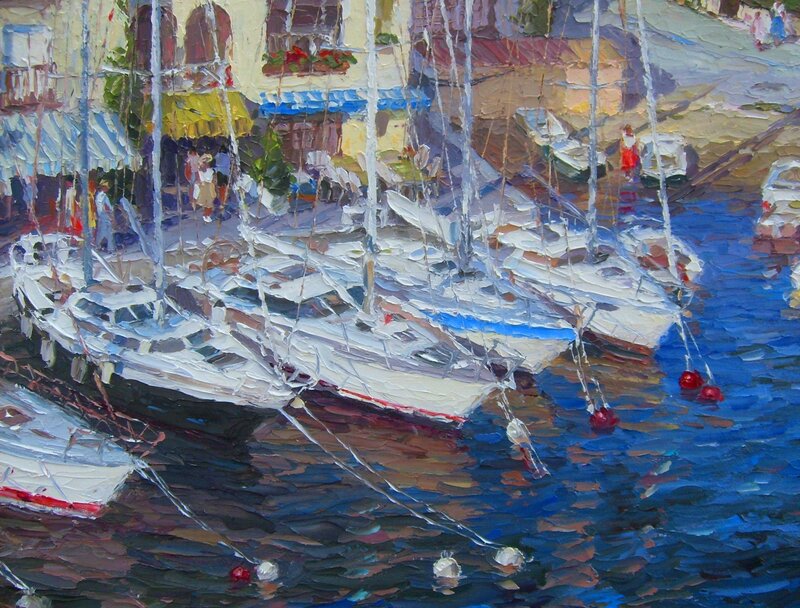 Sailboats in Harbor — Blue, Lively