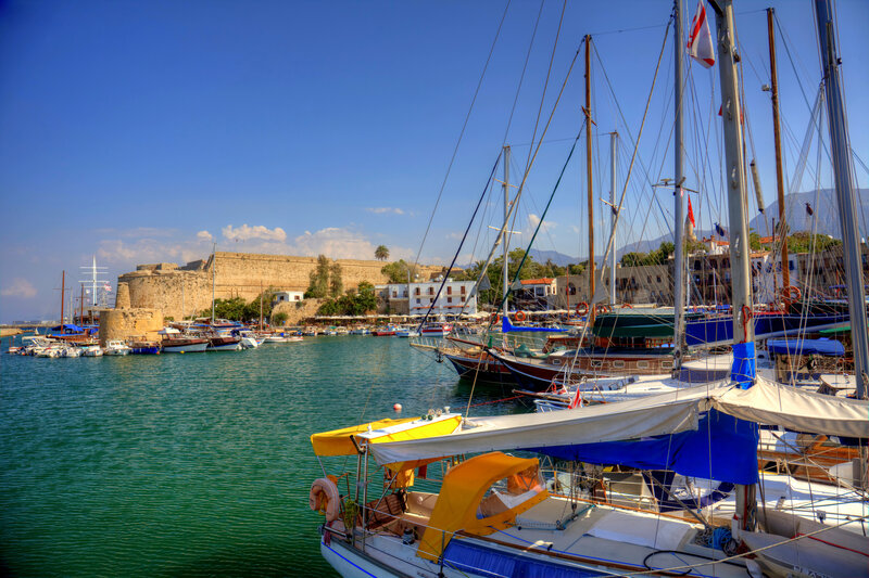 Sailboats in Harbor — Blue, Serene, Afternoon, Photograph, Castle, Buildings