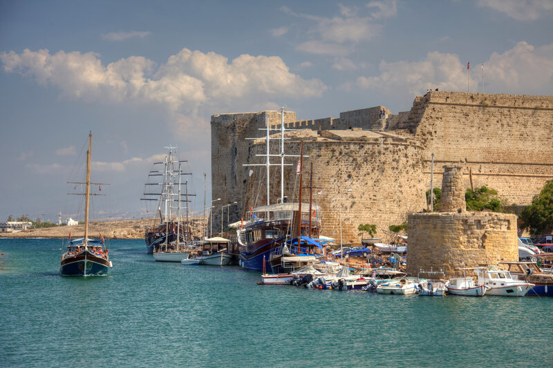 Sailboats in Harbor — Blue, Serene, Afternoon, Photograph, Castle