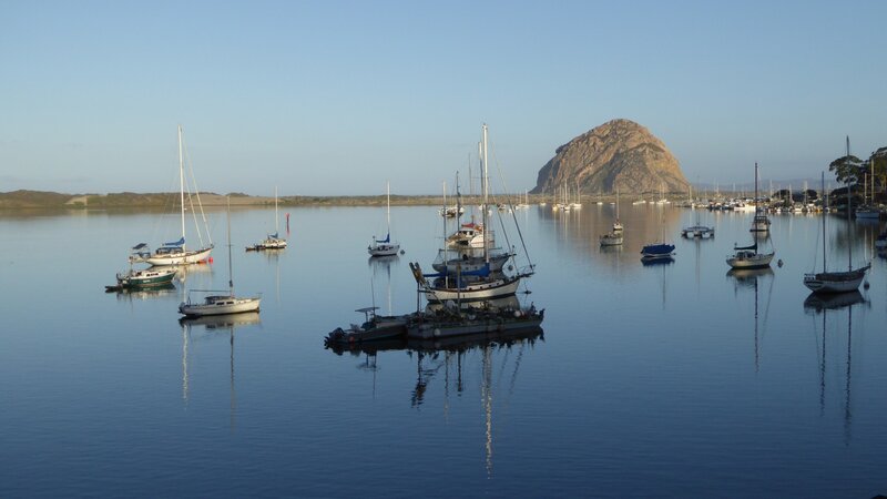 Sailboats in Harbor — Blue, Serene, Morning
