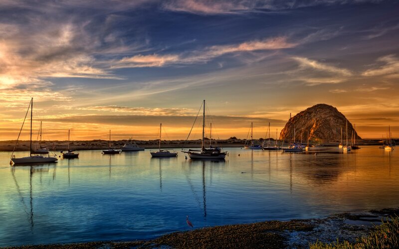 Sailboats in Harbor — Blue, Serene