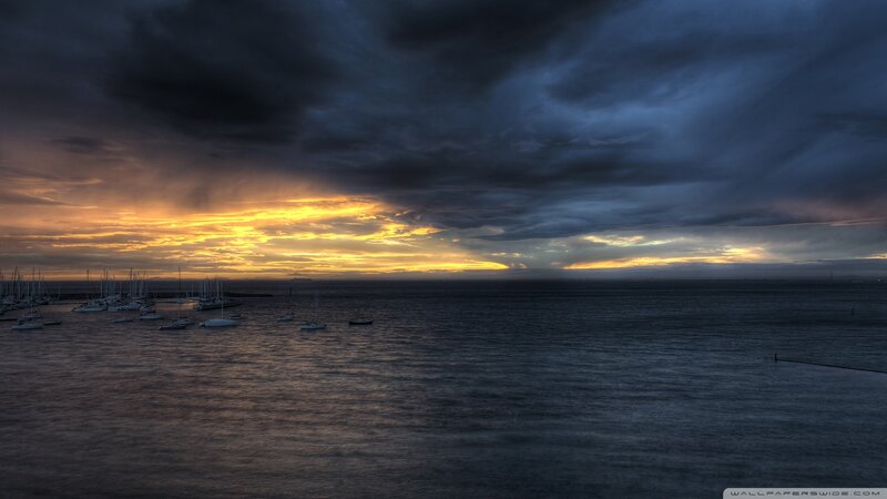 Sailboats in Harbor — Dark Blue