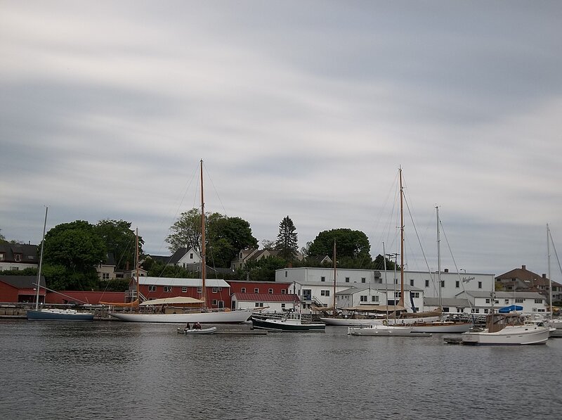 Sailboats in Harbor — Gray, Calm, Morning