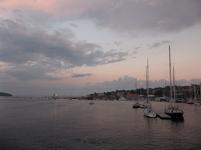 Sailboats in Harbor — Gray, Calm, Sunset