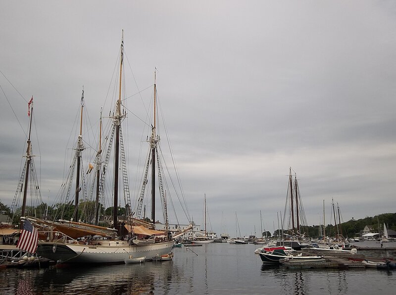Sailboats in Harbor — Gray, Overcast