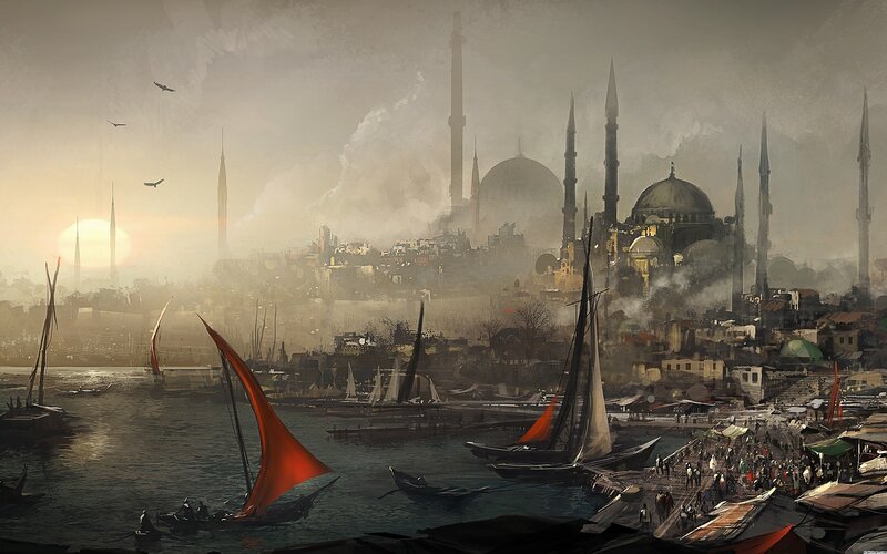 Sailboats in Harbor — Gray
