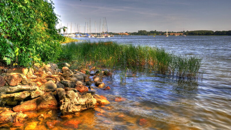 Sailboats in Harbor — Green, Serene