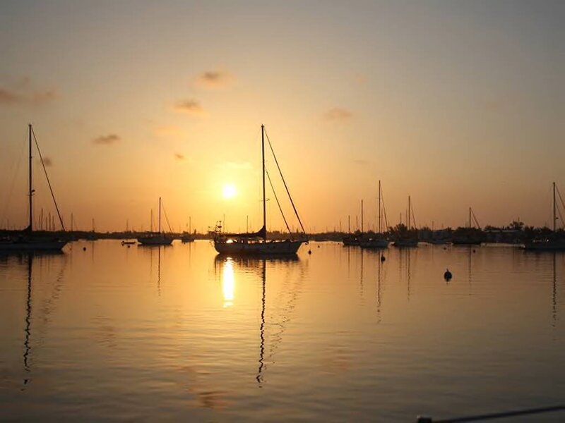 Sailboats in Harbor — Orange, Serene, Sunset, Photograph, Sun