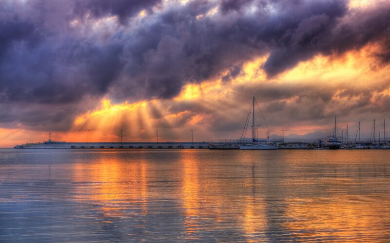 Sailboats in Harbor — Orange