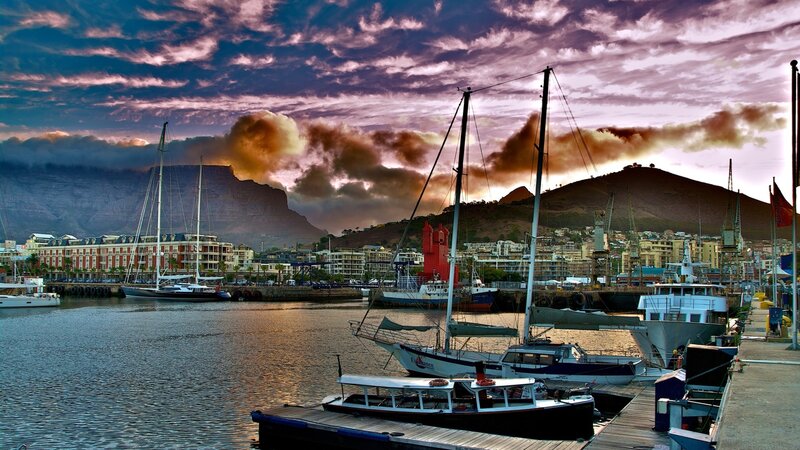 Sailboats in Harbor — Purple, Dramatic, Sunset, Photograph