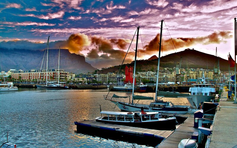 Sailboats in Harbor — Purple, Dramatic, Sunset