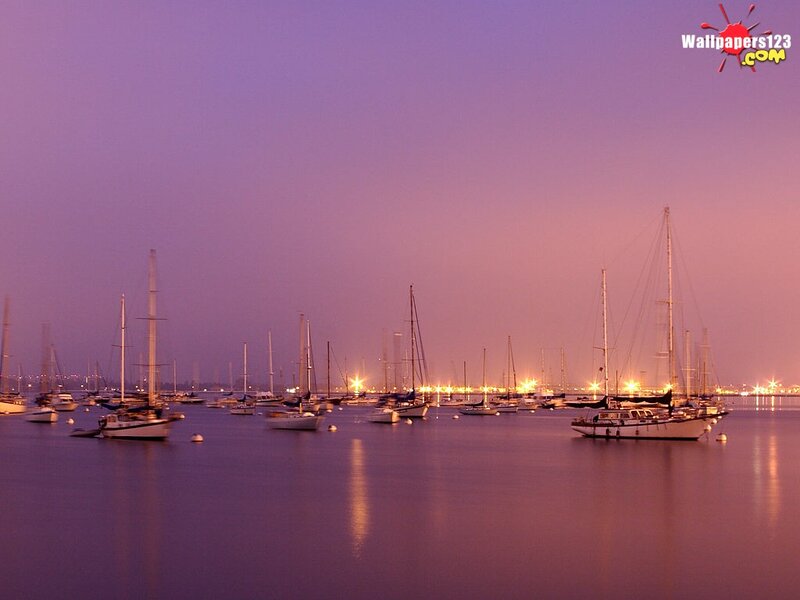 Sailboats in Harbor — Purple, Serene, Night