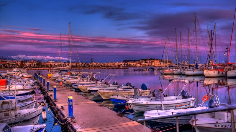 Sailboats in Harbor — Purple, Serene, Sunset