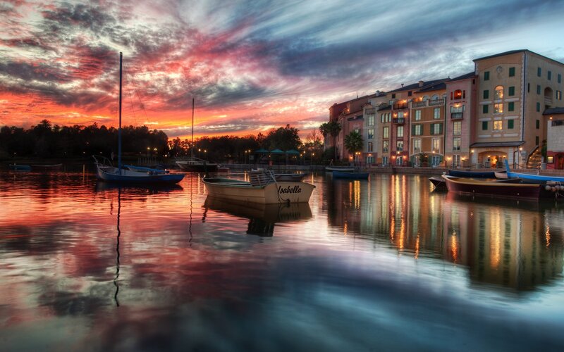 Sailboats in Harbor — Red, Dramatic