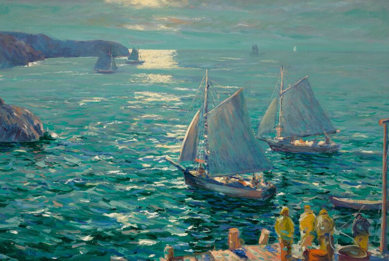 Sailboats in Harbor — Teal