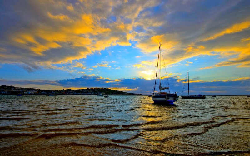 Sailboats in Harbor — Yellow, Dramatic