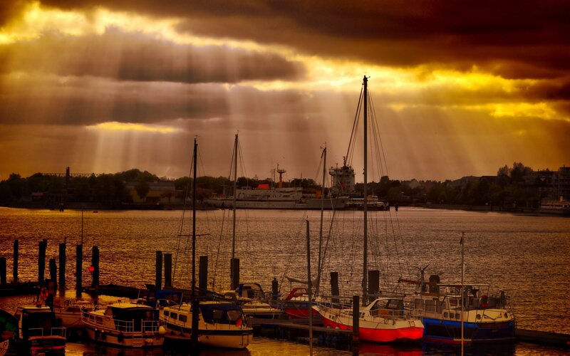 Sailboats in Harbor — Yellow