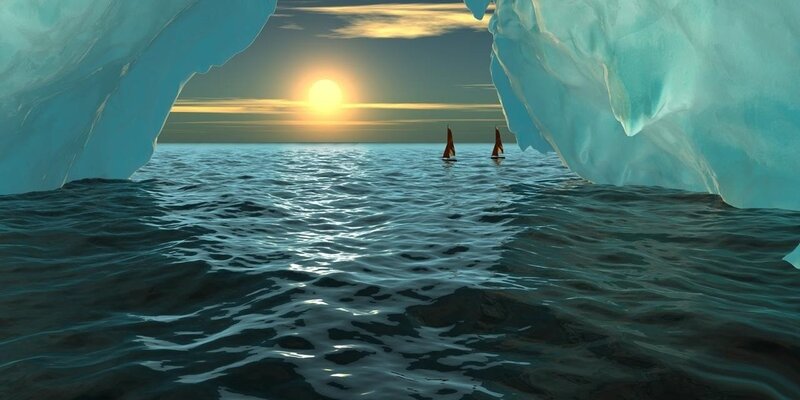Sailboats in Icy Passage