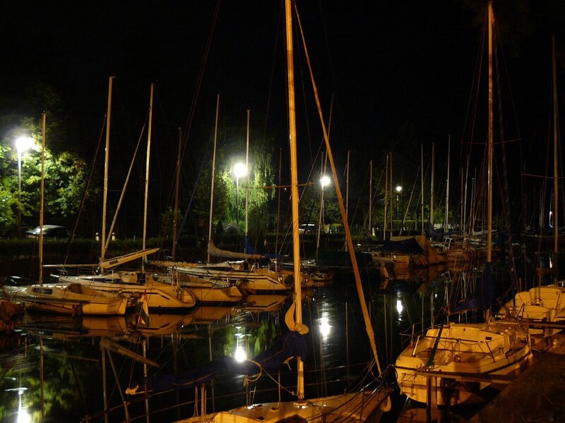 Sailboats in Marina — Black, Calm