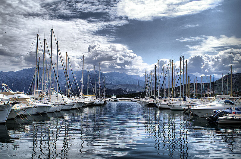 Sailboats in Marina — Blue, Dramatic, Afternoon