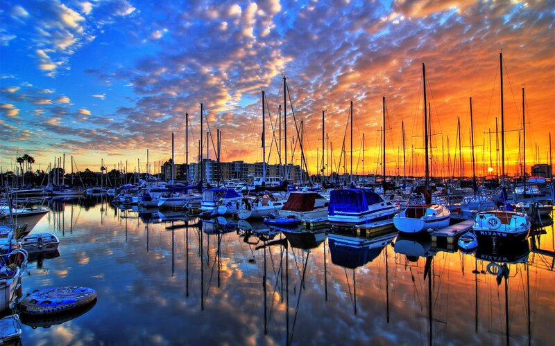 Sailboats in Marina — Blue, Dramatic, Sunset, Photograph