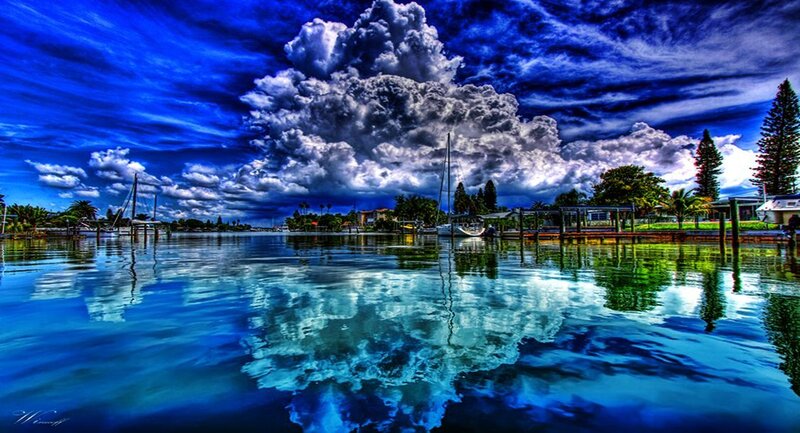 Sailboats in Marina — Blue, Dramatic