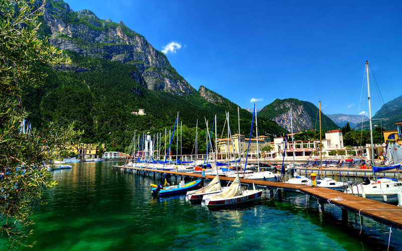 Sailboats in Marina — Blue, Serene, Afternoon, Photograph, Mountains