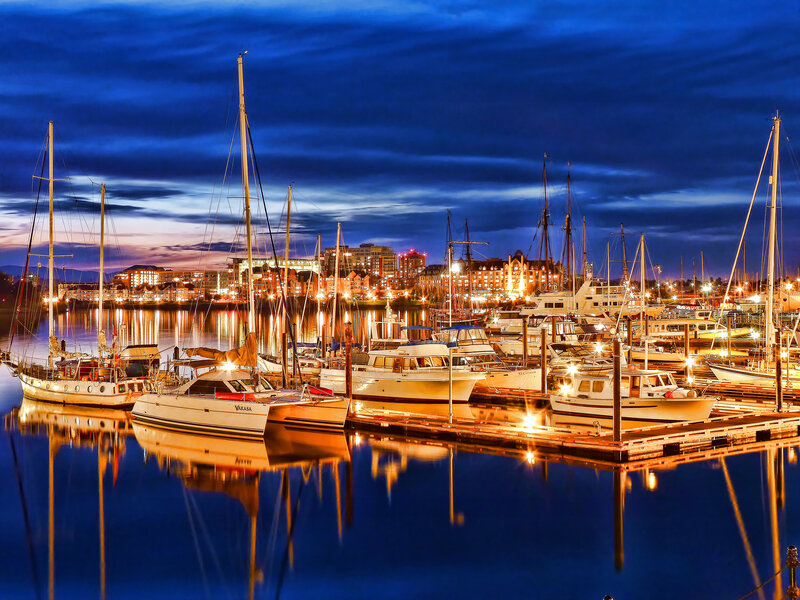 Sailboats in Marina — Blue, Serene, Night