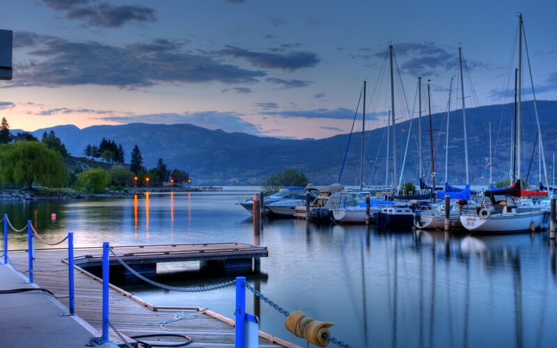 Sailboats in Marina — Blue, Serene
