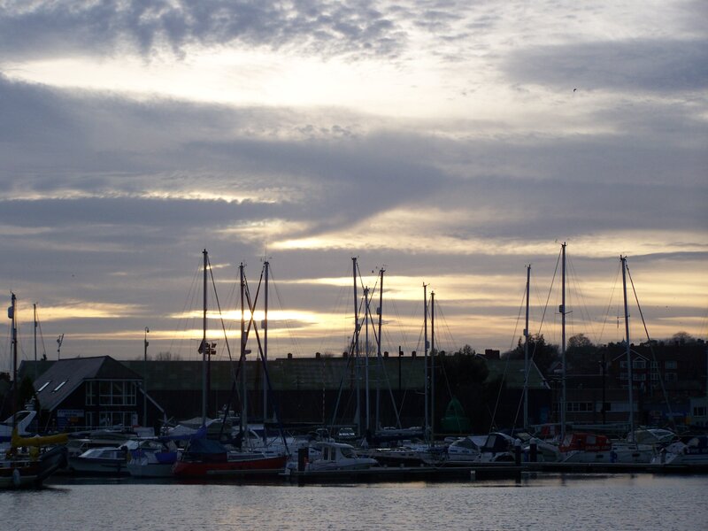 Sailboats in Marina — Gray, Calm, Sunset