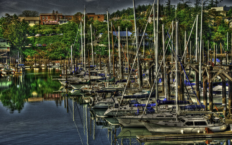 Sailboats in Marina — Green
