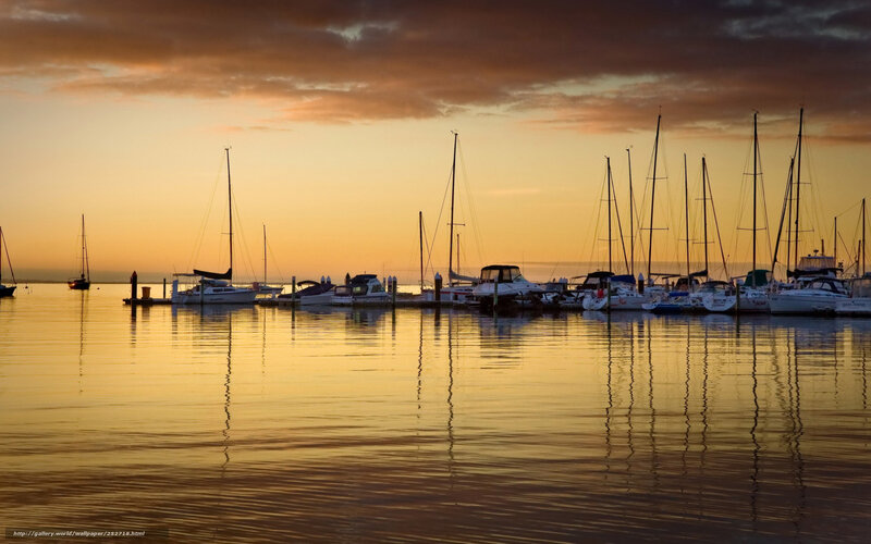 Sailboats in Marina — Orange, Serene, Sunset, Photograph, Sky