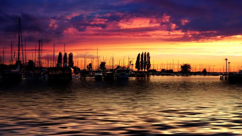 Sailboats in Marina — Purple, Dramatic