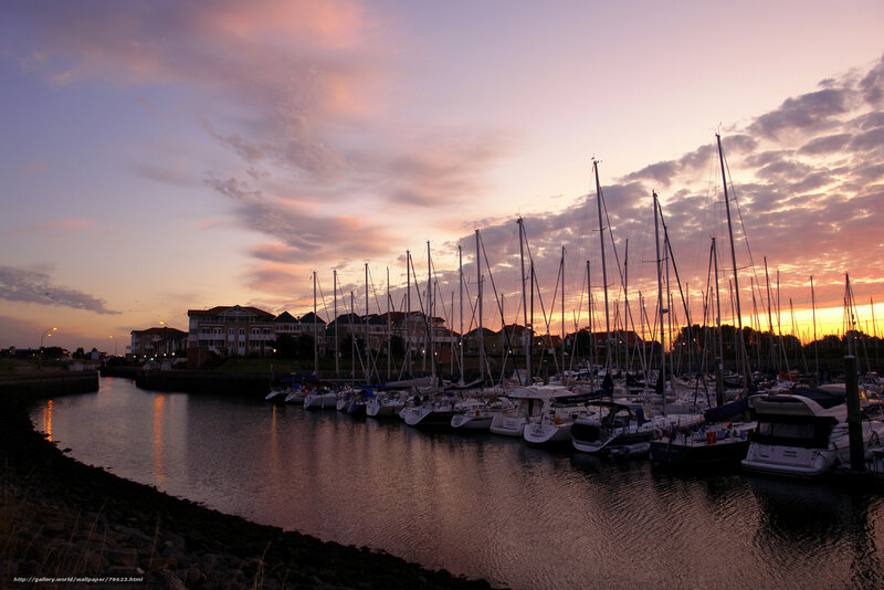 Sailboats in Marina — Purple, Serene