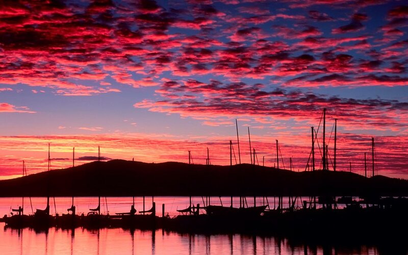 Sailboats in Marina — Red, Dramatic