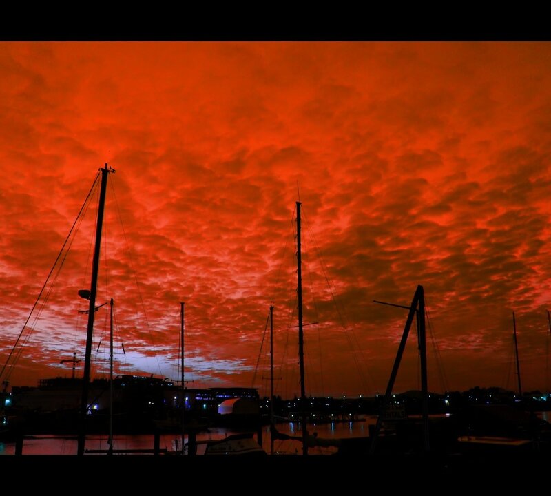 Sailboats in Marina — Red