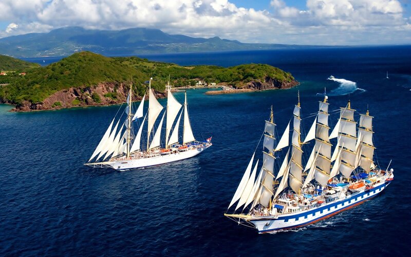 Sailboats in Ocean — Blue, Serene, Afternoon, Photograph