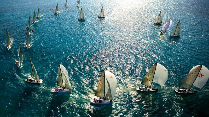 Sailboats in Race — Blue, Active, Afternoon, Photograph, Ocean, Sails