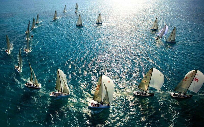 Sailboats in Race — Blue, Active, Afternoon