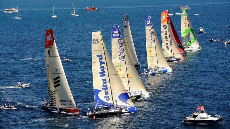 Sailboats in Race — Blue, Competitive