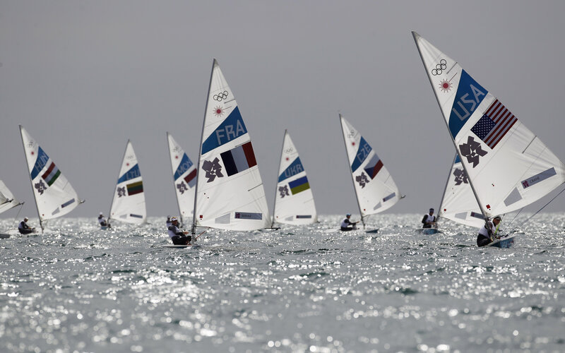 Sailboats in Race — White