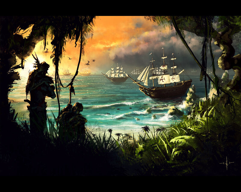 Sailboats in Tropical Bay — Orange