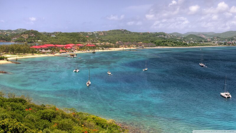 Sailboats in Turquoise Bay — Blue, Serene